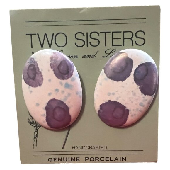 Vintage Two Sisters Genuine Porcelain Earrings Hand crafted Chunky Eighties - Picture 1 of 4